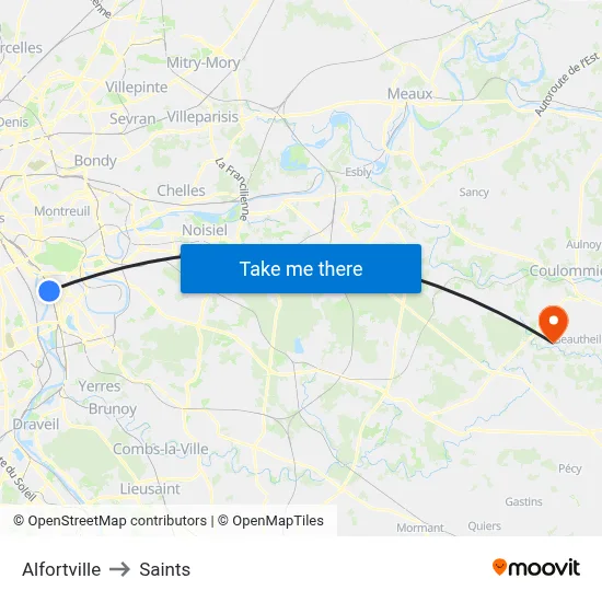 Alfortville to Saints map