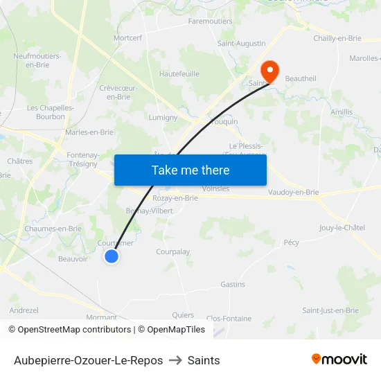 Aubepierre-Ozouer-Le-Repos to Saints map