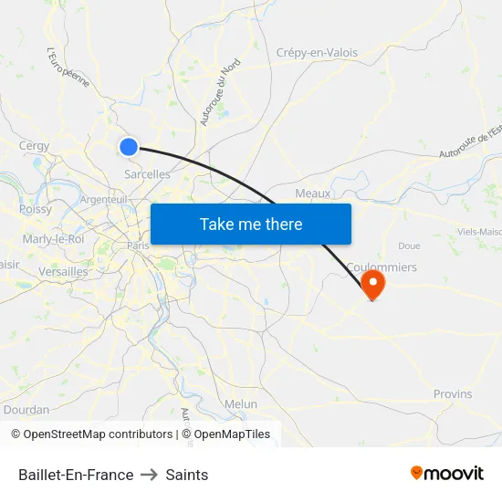 Baillet-En-France to Saints map