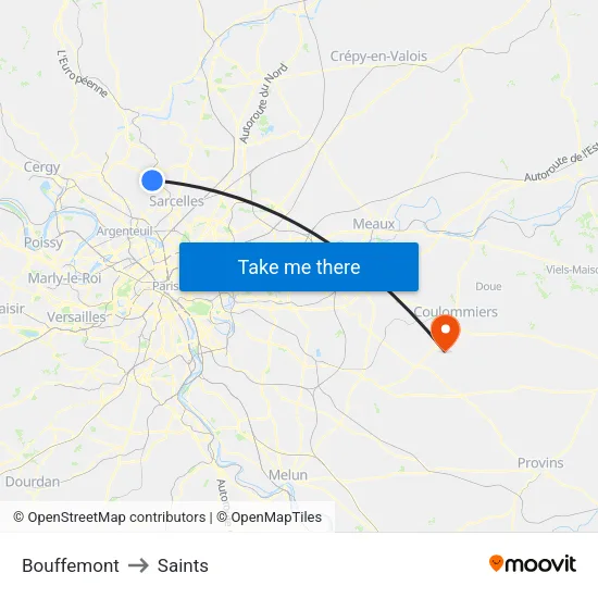 Bouffemont to Saints map