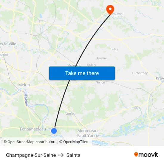 Champagne-Sur-Seine to Saints map