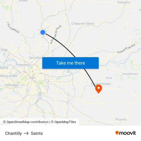 Chantilly to Saints map