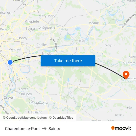 Charenton-Le-Pont to Saints map