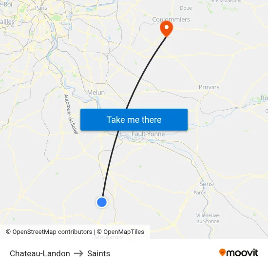 Chateau-Landon to Saints map