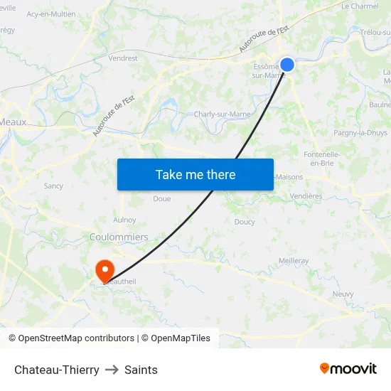 Chateau-Thierry to Saints map