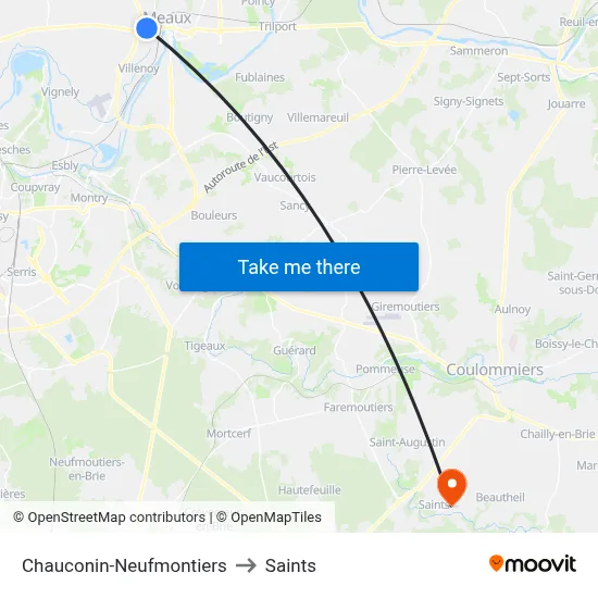Chauconin-Neufmontiers to Saints map