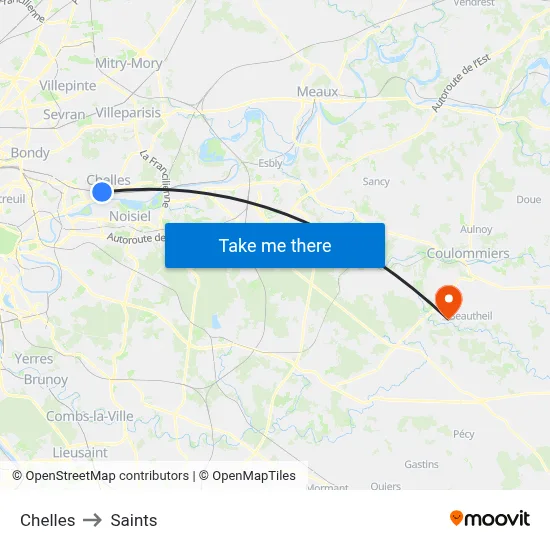 Chelles to Saints map