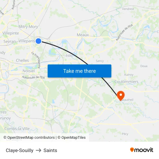 Claye-Souilly to Saints map