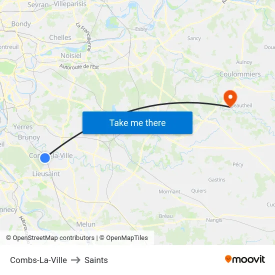 Combs-La-Ville to Saints map
