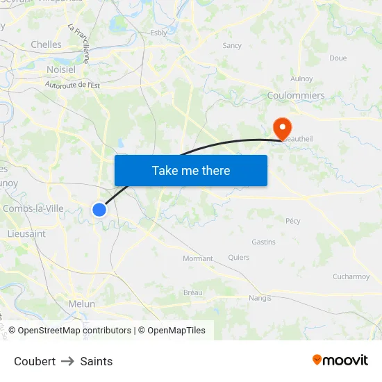 Coubert to Saints map