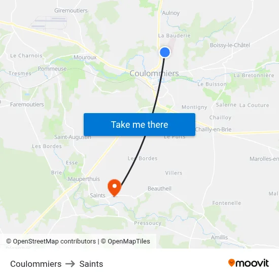 Coulommiers to Saints map