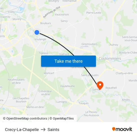 Crecy-La-Chapelle to Saints map