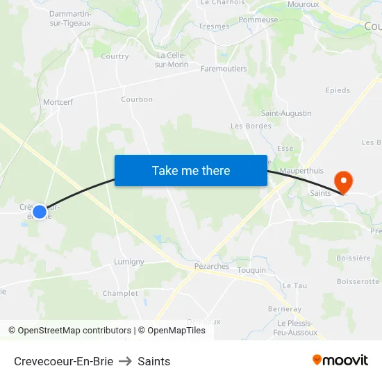 Crevecoeur-En-Brie to Saints map