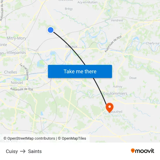 Cuisy to Saints map