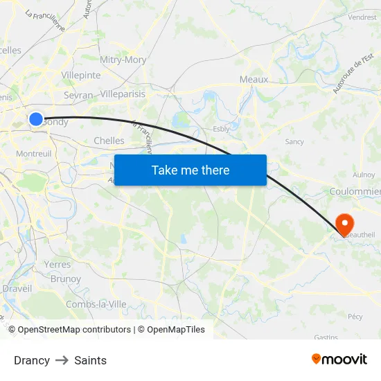 Drancy to Saints map