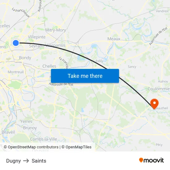 Dugny to Saints map