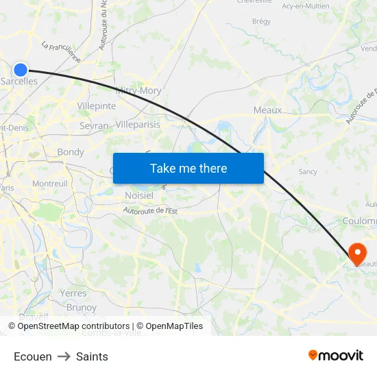 Ecouen to Saints map