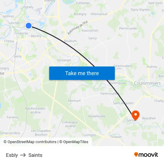 Esbly to Saints map