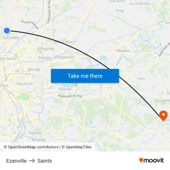 Ezanville to Saints map