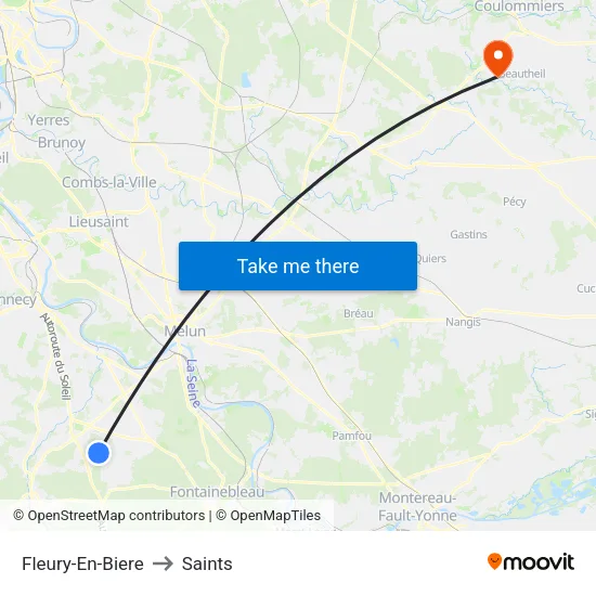 Fleury-En-Biere to Saints map