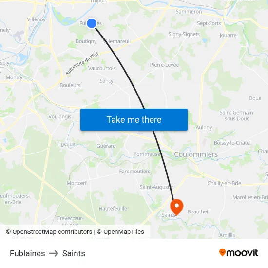 Fublaines to Saints map
