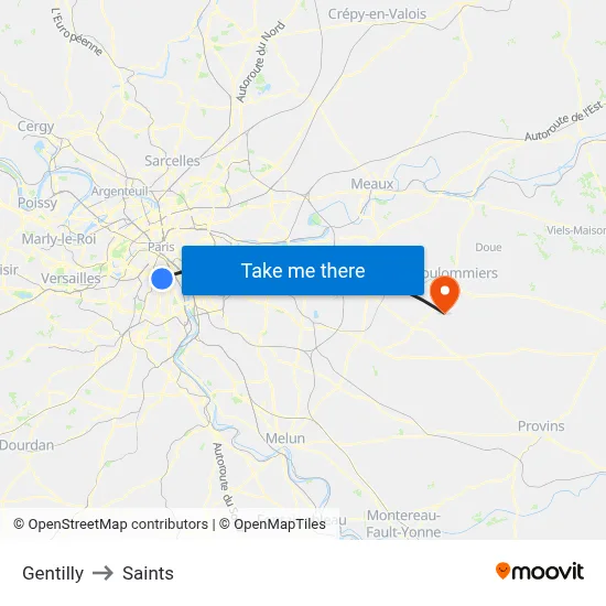 Gentilly to Saints map