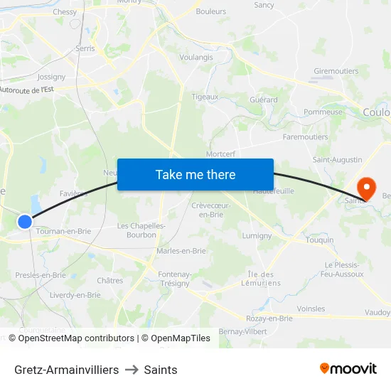 Gretz-Armainvilliers to Saints map