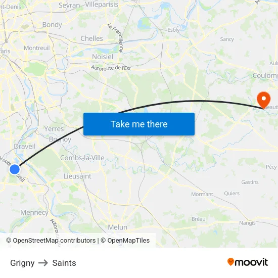 Grigny to Saints map