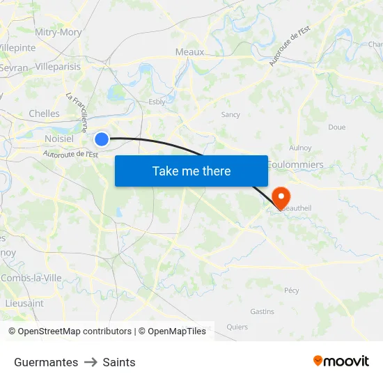 Guermantes to Saints map