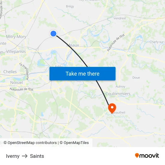 Iverny to Saints map