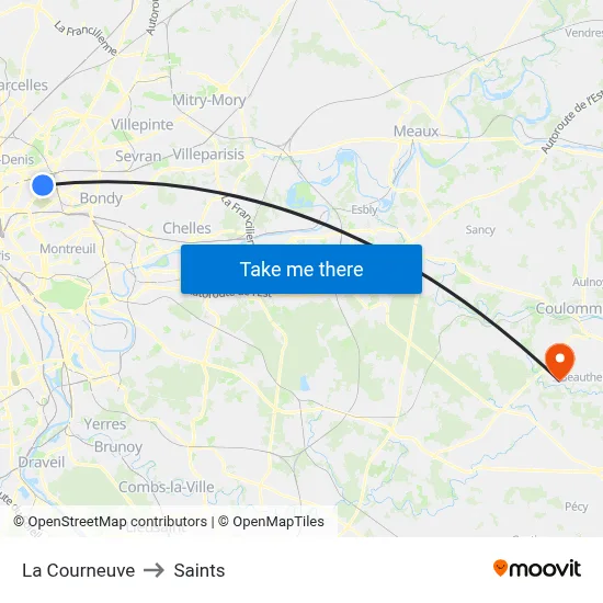 La Courneuve to Saints map