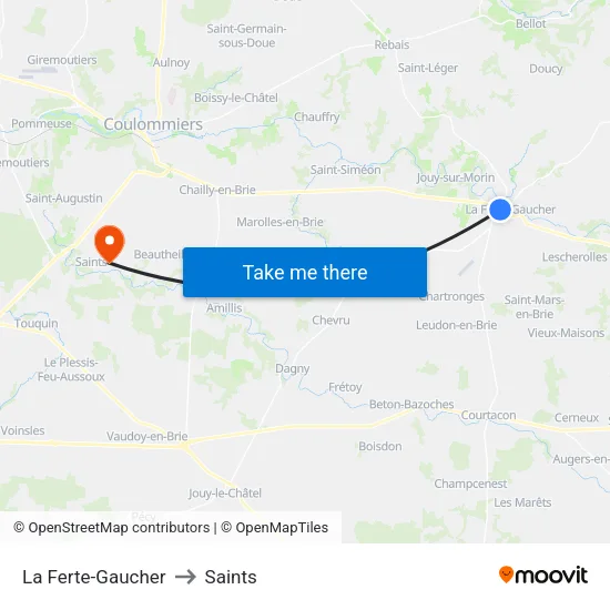 La Ferte-Gaucher to Saints map