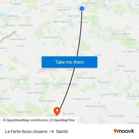 La Ferte-Sous-Jouarre to Saints map