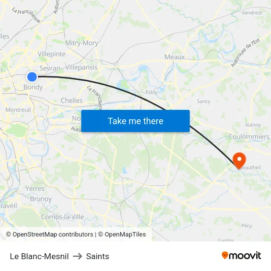 Le Blanc-Mesnil to Saints map