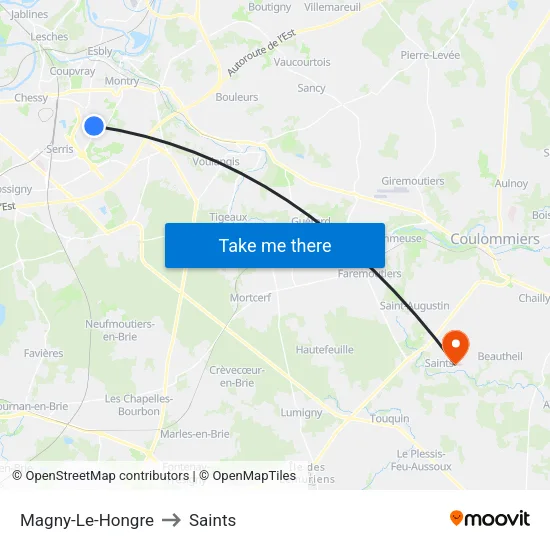 Magny-Le-Hongre to Saints map