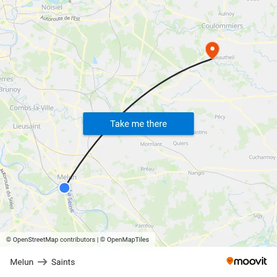 Melun to Saints map