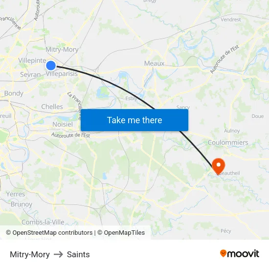 Mitry-Mory to Saints map