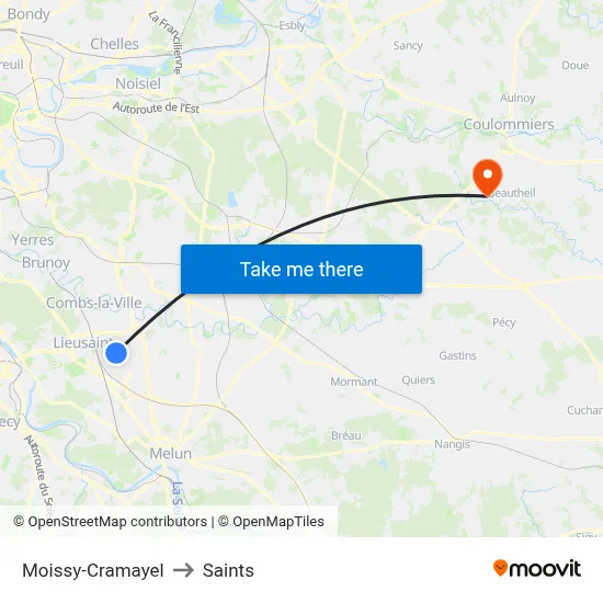 Moissy-Cramayel to Saints map