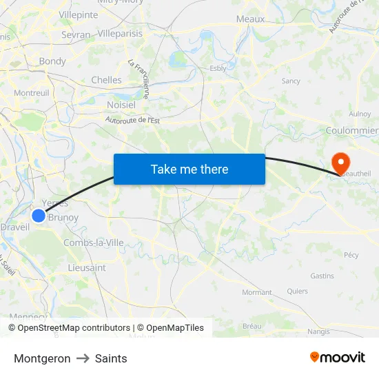 Montgeron to Saints map