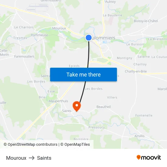 Mouroux to Saints map