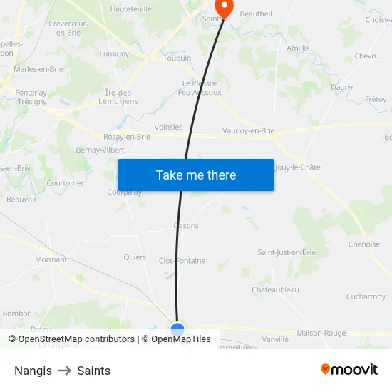 Nangis to Saints map