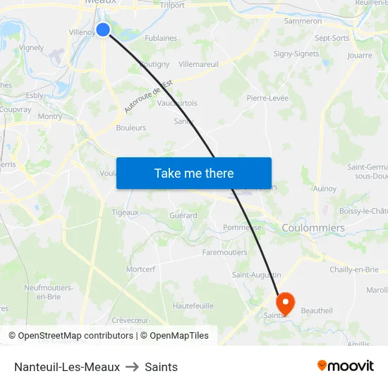 Nanteuil-Les-Meaux to Saints map