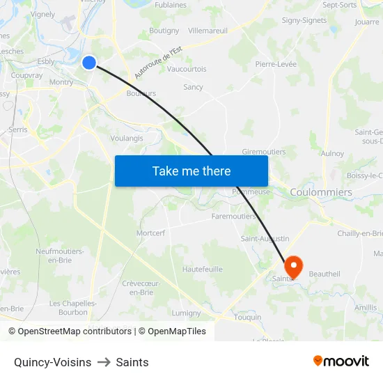 Quincy-Voisins to Saints map