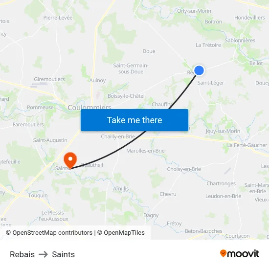 Rebais to Saints map