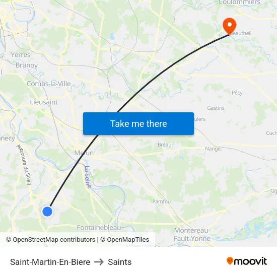 Saint-Martin-En-Biere to Saints map