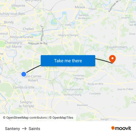 Santeny to Saints map