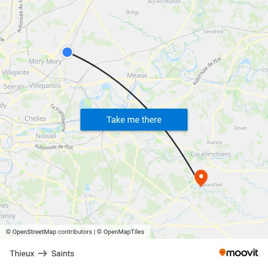 Thieux to Saints map
