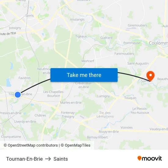 Tournan-En-Brie to Saints map