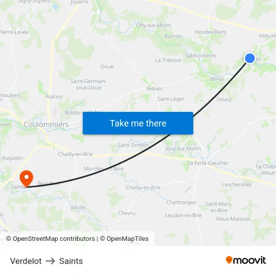 Verdelot to Saints map