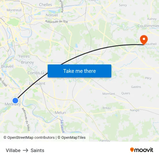 Villabe to Saints map